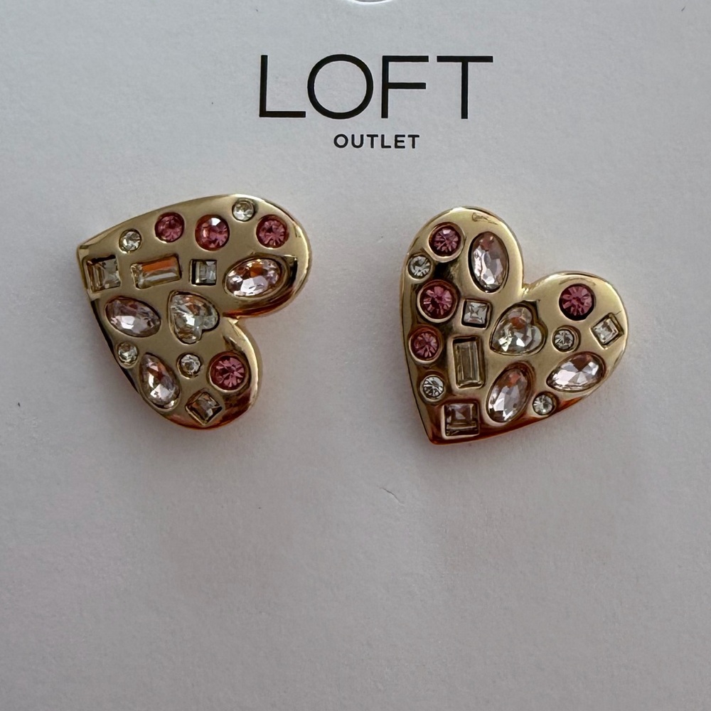 LOFT Gold and Pink Heart Earrings